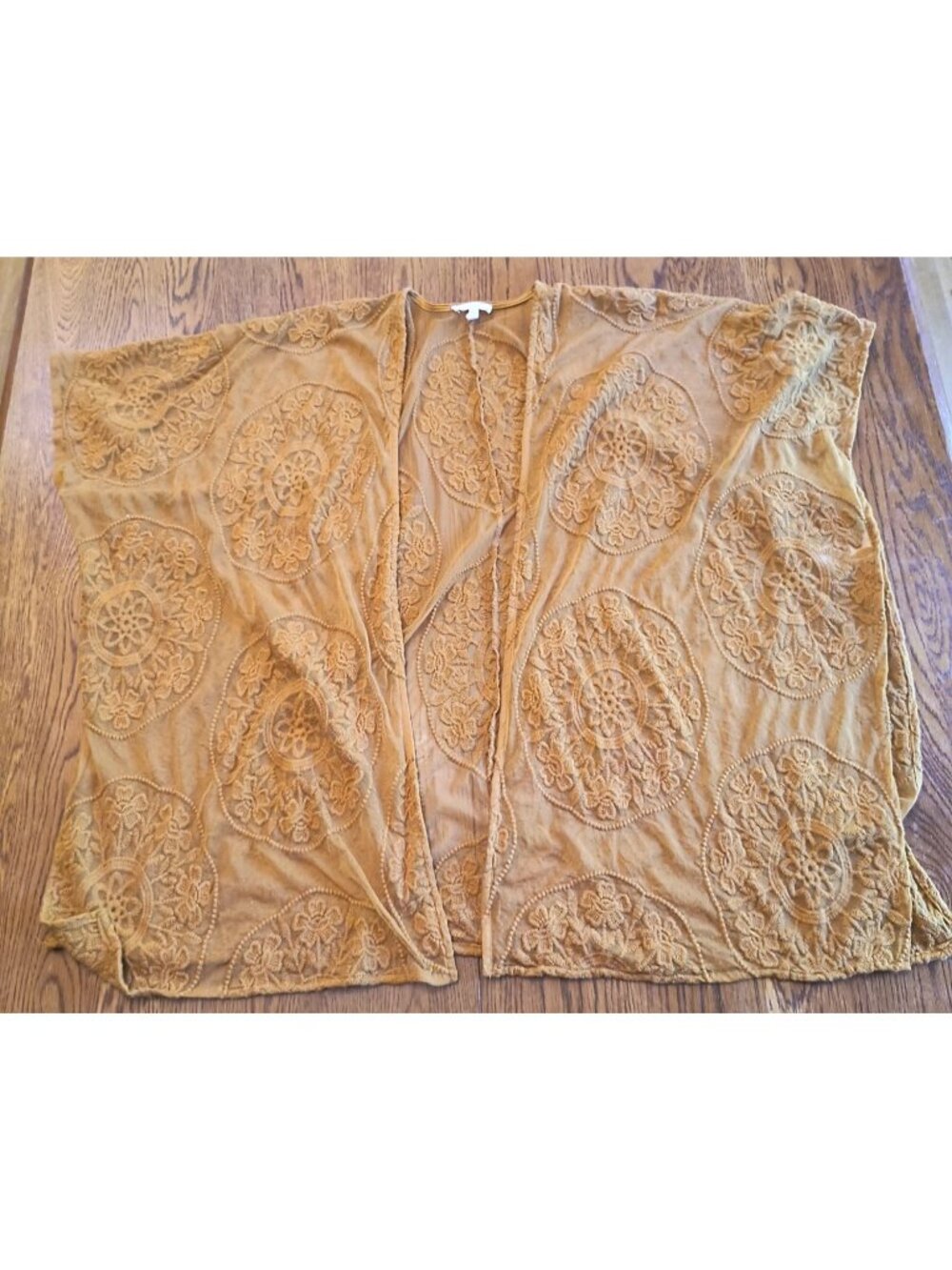 Maurices Mustard Yellow Embroidered Kimono Open Front One Size Lightweight